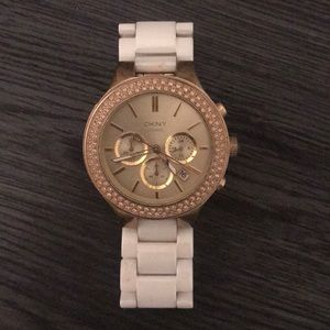 Oversized white and gold tone DKNY watch